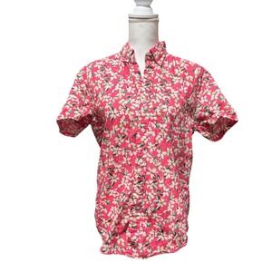 J.Crew Slim Fit Floral Short Sleeve Button Down Shirt Pink‎ White Cotton M